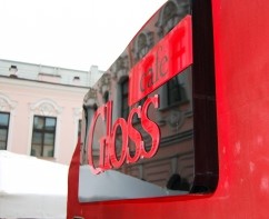 Вывеска для «Gloss cafe»,  черный и красный акрил, разноуровневые вставки, 800 х 500 мм