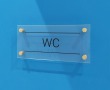 Табличка прозрачная «WC» из закаленного осветленного стекла 300 х 140 мм, 4 дистанционных держателя. Стоимость 3350 рублей.