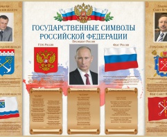 № 40-013 Государственные символы Санкт-Петербурга и Ленинградской области 1500 х 1000 мм, аналог профиля Nielsen, полноцветная печать, карманы: 1 А4, 2 А5, портреты